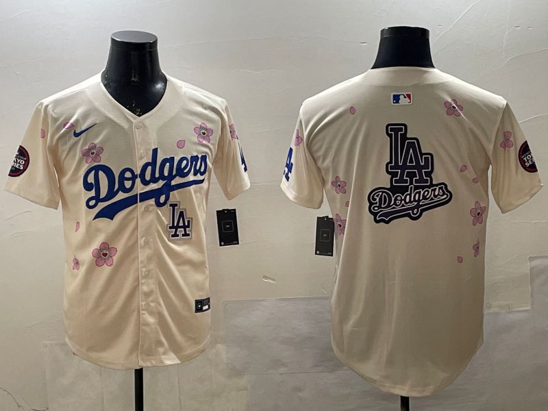 Men Los Angeles Dodgers Blank Cream Sakura Edition 2025 Nike MLB Jersey style 26